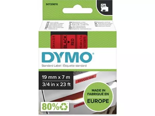 Een Dymo D1 tape 19 mm, zwart op rood koop je bij ShopXPress
