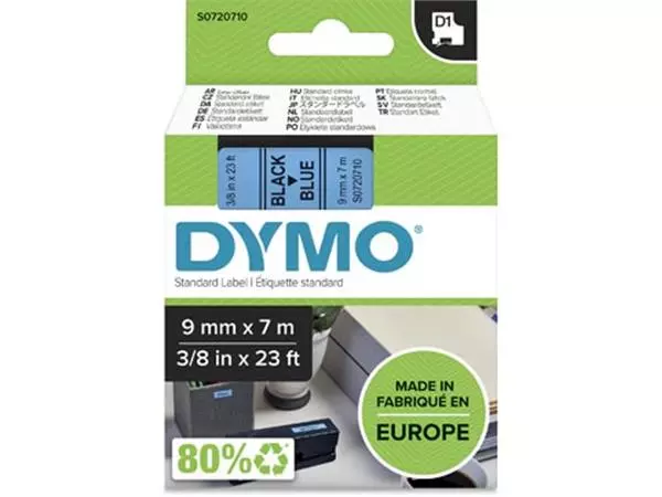 Een Dymo D1 tape 9 mm, zwart op blauw koop je bij ShopXPress