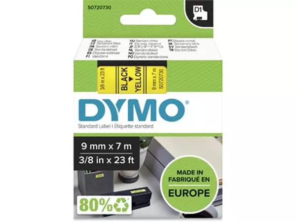 Een Dymo D1 tape 9 mm, zwart op geel koop je bij ShopXPress