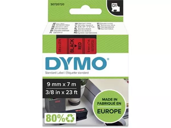 Een Dymo D1 tape 9 mm, zwart op rood koop je bij ShopXPress