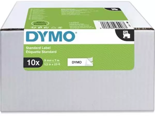 Een Dymo D1 tape 9 mm, zwart op wit, pak van 10 stuks koop je bij ShopXPress