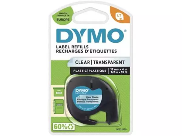 Een Dymo LetraTAG plastic tape 12 mm, transparant koop je bij ShopXPress