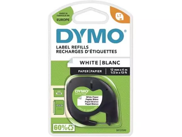 Een Dymo LetraTAG tape 12 mm, papier wit koop je bij ShopXPress