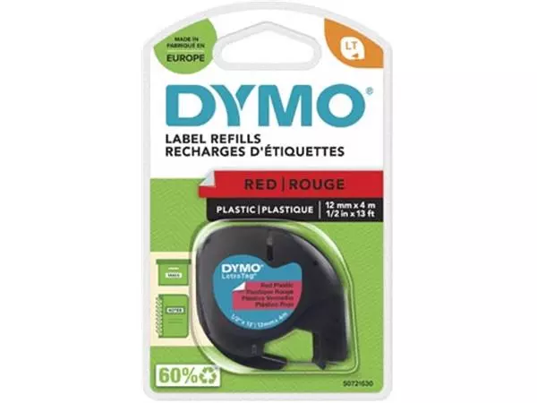 Een Dymo LetraTAG tape 12 mm, plastic rood koop je bij ShopXPress