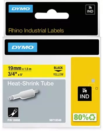 Een Dymo RHINO krimpkous 19 mm, zwart op geel koop je bij ShopXPress