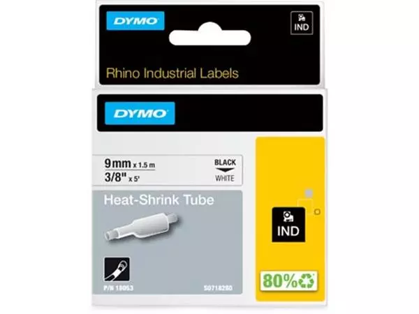 Een Dymo RHINO krimpkous 9 mm, zwart op wit koop je bij ShopXPress