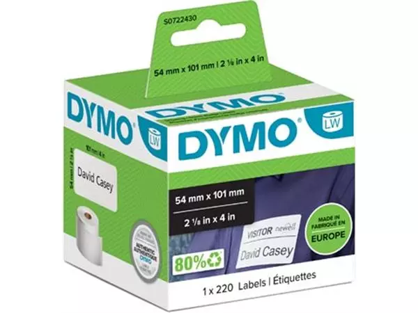 Een Dymo etiketten LabelWriter ft 101 x 54 mm, wit, 220 etiketten koop je bij ShopXPress