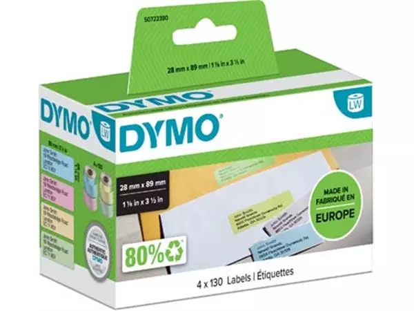 Een Dymo etiketten LabelWriter ft 89 x 28 mm, geassorteerde kleuren, 520 etiketten koop je bij ShopXPress