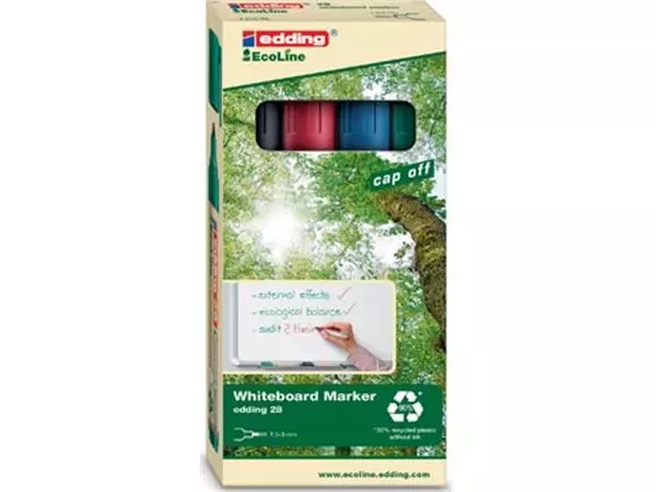 Een Edding Whiteboardmarker Ecoline e-28 etui van 4 stuks in geassorteerde kleuren koop je bij ShopXPress