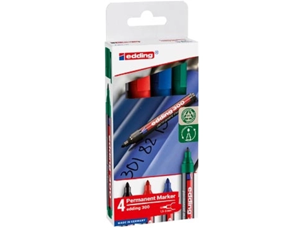 Een Edding permanent marker 300, geassorteerde kleuren, blister van 4 stuks koop je bij Supplierz BV