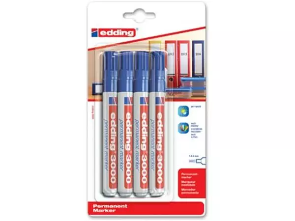 Een Edding permanent marker 3000, blauw, blister met 4 stuks koop je bij ShopXPress