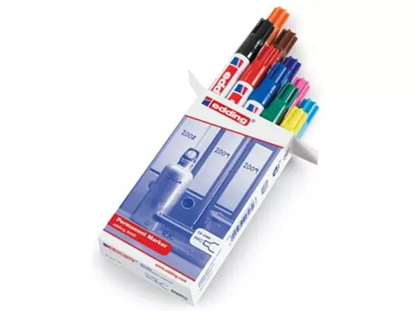 Een Edding permanent marker 3000, doos van 10 stuks in geassorteerde kleuren koop je bij ShopXPress