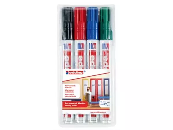 Een Edding permanent marker 3000, etui van 4 stuks in geassorteerde kleuren koop je bij ShopXPress