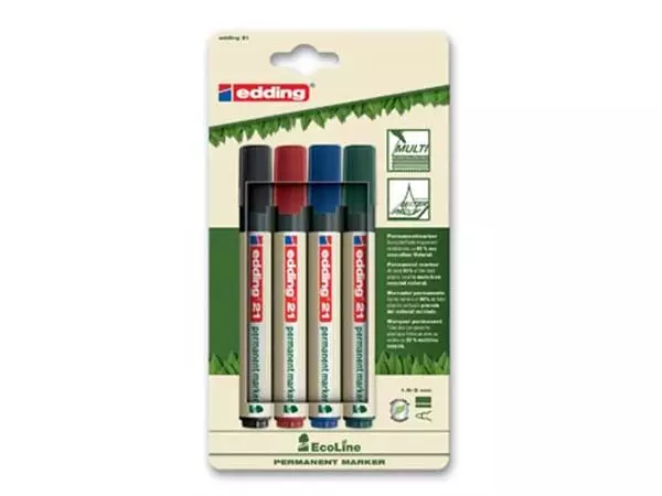 Een Edding permanent marker Ecoline e-21 set van 4 stuks in geassorteerde kleuren koop je bij ShopXPress