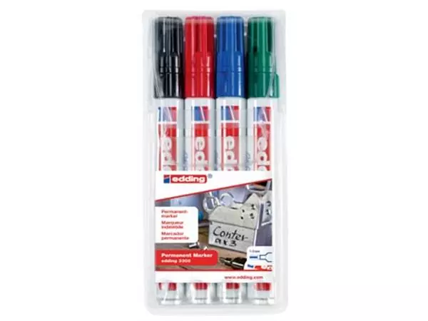 Een Edding permanent marker e-3300 etui van 4 stuks in geassorteerde kleuren koop je bij ShopXPress