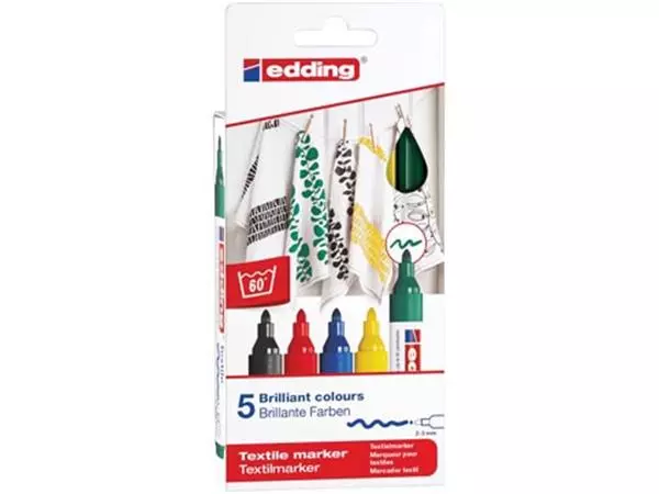 Een Edding textielstift 4500, set van 5 stuks in geassorteerde basiskleuren koop je bij ShopXPress