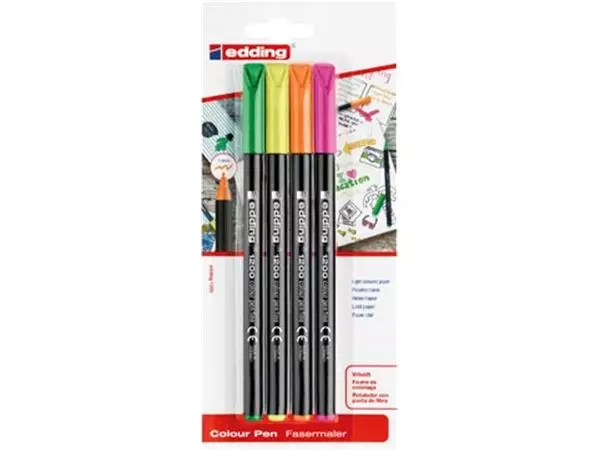 Een Edding viltstift 1200, blister van 4 stuks, neon, assorti koop je bij ShopXPress