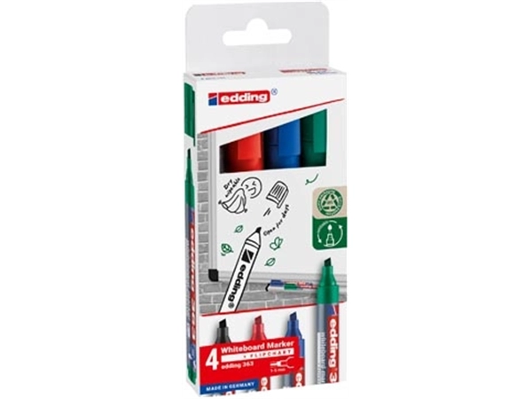 Een Edding whiteboard marker E-363, geassorteerde kleuren, blister van 4 stuks koop je bij Supplierz BV