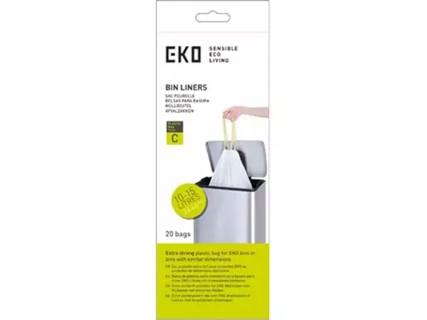 Een Eko vuilniszakken met trekbandsluiting, 10-15 liter, wit, 1 rol, 20 zakken koop je bij ShopXPress