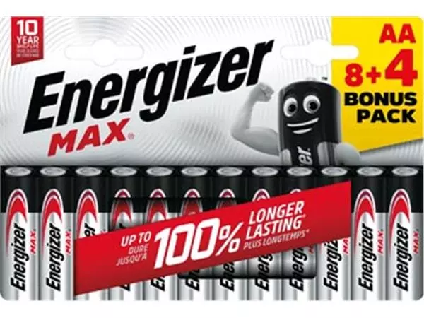 Een Energizer batterijen Max AA, blister van 8 stuks + 4 stuks gratis koop je bij ShopXPress