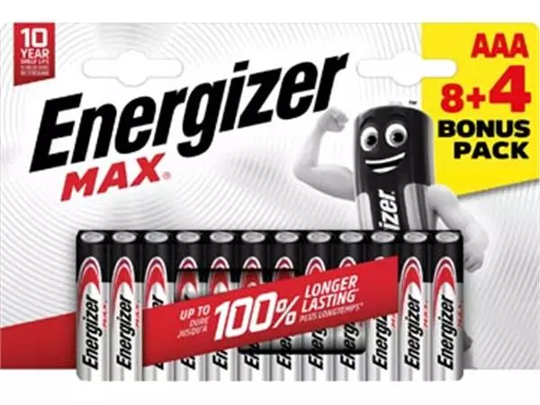 Een Energizer batterijen Max AAA/LR03/E92, blister van 8 + 4 koop je bij ShopXPress