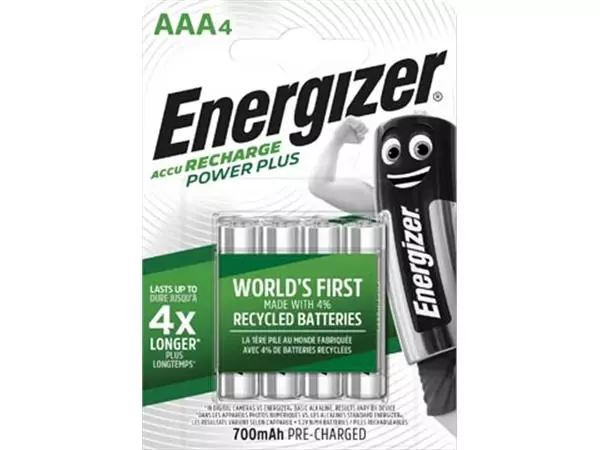 Een Energizer herlaadbare batterijen Power Plus AAA, blister van 4 stuks koop je bij ShopXPress