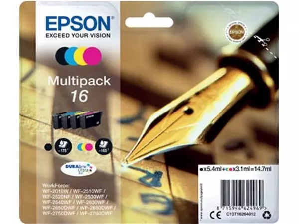 Een Epson inktcartridge 16, 165-175 pagina's, OEM C13T16264012, 4 kleuren koop je bij ShopXPress