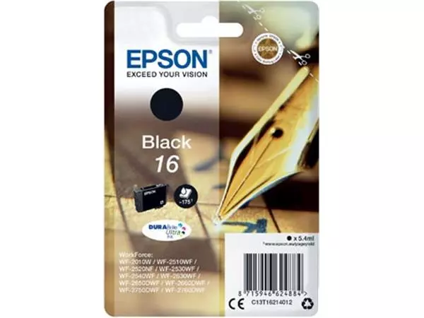 Een Epson inktcartridge 16, 175 pagina's, OEM C13T16214012, zwart koop je bij ShopXPress