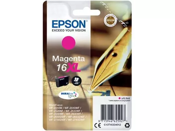 Een Epson inktcartridge 16XL, 450 pagina's, OEM C13T16334012, magenta koop je bij ShopXPress