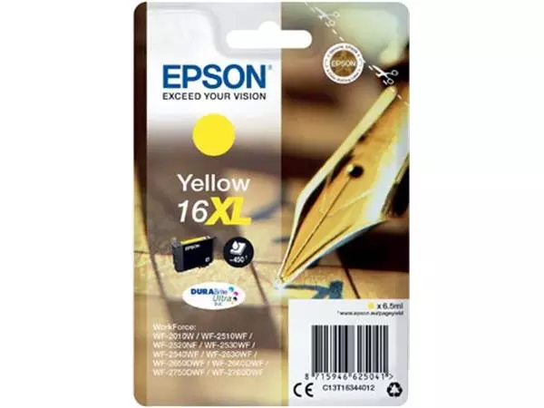 Een Epson inktcartridge 16XL, 450 pagina's, OEM C13T16344012, geel koop je bij ShopXPress