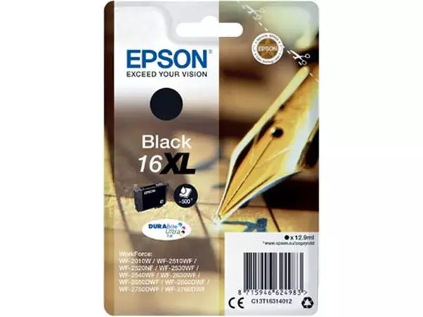 Een Epson inktcartridge 16XL, 500 pagina's, OEM C13T16314012, zwart koop je bij ShopXPress