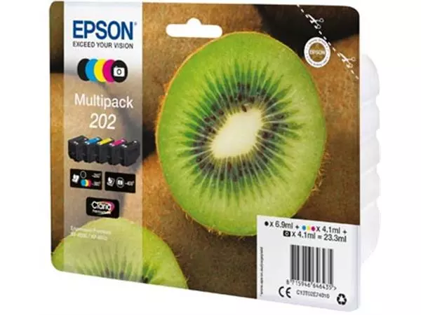 Een Epson inktcartridge 202, 250 - 400 pagina's, OEM C13T02E74010, 5 kleuren koop je bij ShopXPress