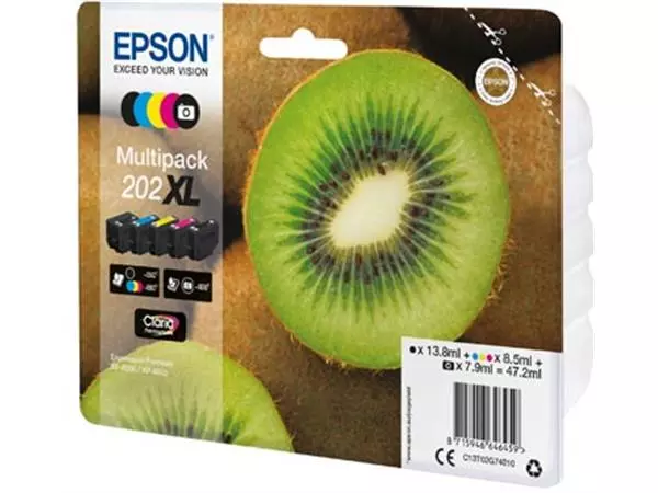 Een Epson inktcartridge 202XL, 550 - 800 pagina's, OEM C13T02G74010, 5 kleuren koop je bij ShopXPress