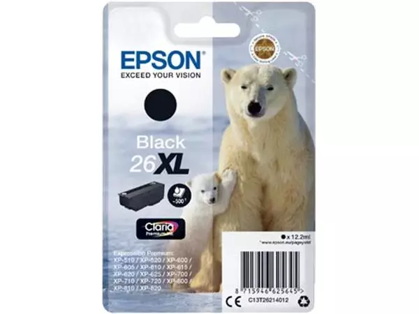 Een Epson inktcartridge 26XL, 500 pagina's, OEM C13T26214012, zwart koop je bij ShopXPress