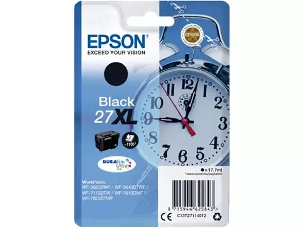 Een Epson inktcartridge 27XL, 1.100 pagina's, OEM C13T27114012, zwart koop je bij ShopXPress