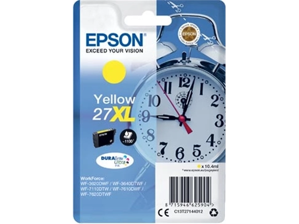 Een Epson inktcartridge 27XL, 1.100 pagina's, OEM C13T27144012, geel koop je bij ShopXPress