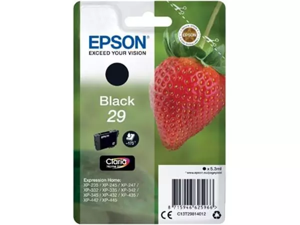 Een Epson inktcartridge 29, 175 pagina's, OEM C13T29814012, zwart koop je bij ShopXPress