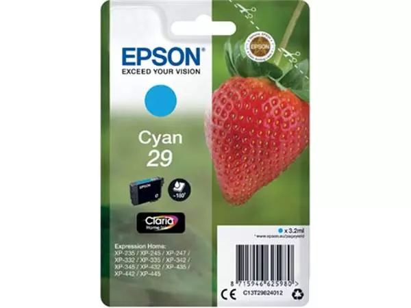 Een Epson inktcartridge 29, 180 pagina's, OEM C13T29824012, cyaan koop je bij ShopXPress