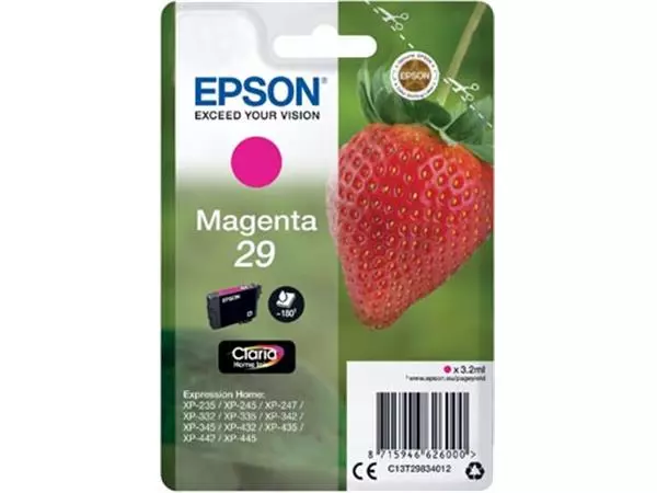 Een Epson inktcartridge 29, 180 pagina's, OEM C13T29834012, magenta koop je bij ShopXPress