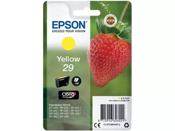 Een Epson inktcartridge 29, 180 pagina's, OEM C13T29844012, geel koop je bij ShopXPress