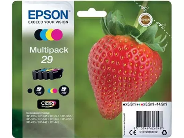 Een Epson inktcartridge 29, 180 pagina's, OEM C13T29864012, 4 kleuren koop je bij ShopXPress