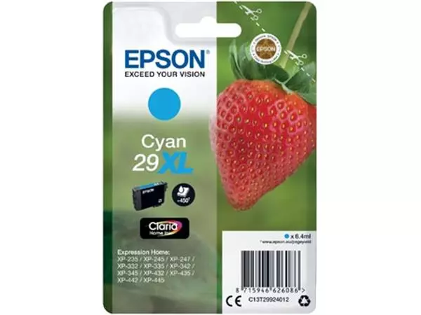 Een Epson inktcartridge 29X,L 450 pagina's, OEM C13T29924012, cyaan koop je bij ShopXPress