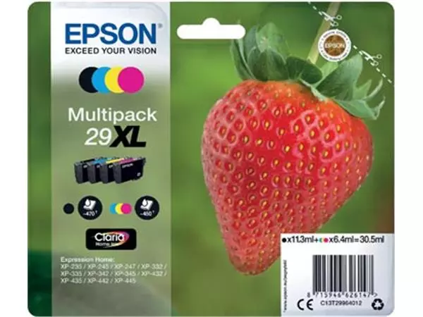 Een Epson inktcartridge 29XL, 450-470 pagina's, OEM C13T29964012, 4 kleuren koop je bij ShopXPress