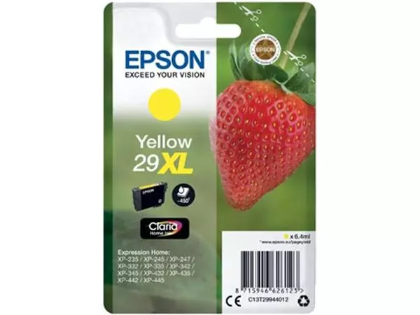 Een Epson inktcartridge 29XL, 450 pagina's, OEM C13T29944012, geel koop je bij ShopXPress