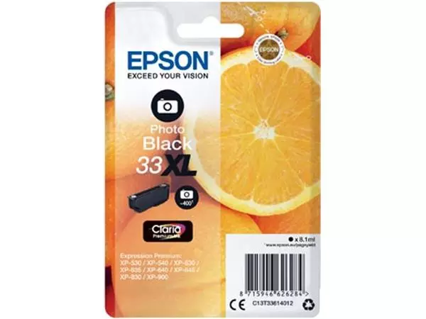 Een Epson inktcartridge 33XL, 400 pagina's, OEM C13T33614012, foto zwart koop je bij ShopXPress