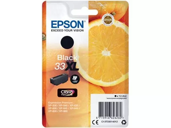 Een Epson inktcartridge 33XL, 530 pagina's, OEM C13T33514012, zwart koop je bij ShopXPress