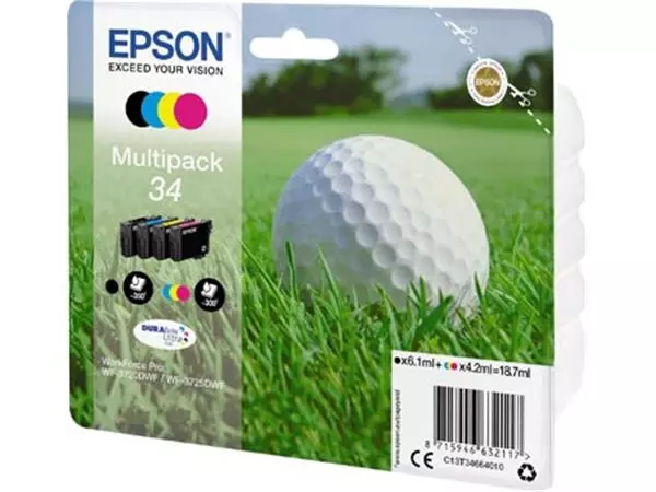 Een Epson inktcartridge 34, 300 - 350 pagina's, OEM C13T34664010, 4 kleuren koop je bij ShopXPress