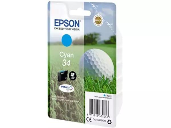 Een Epson inktcartridge 34, 950 pagina's, OEM C13T34624010, cyaan koop je bij ShopXPress