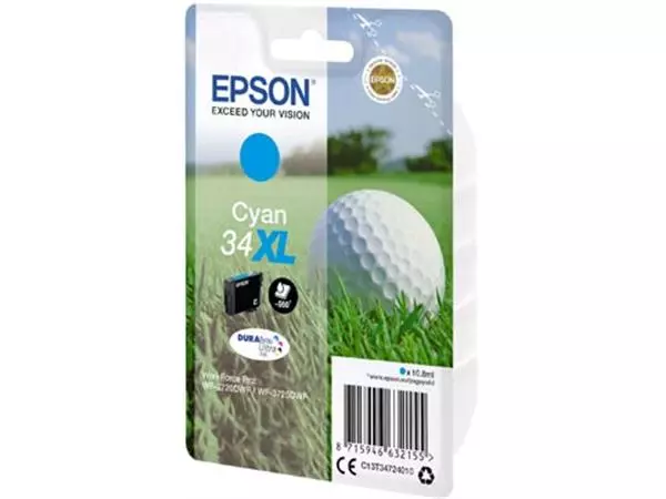 Een Epson inktcartridge 34XL, 950 pagina's, OEM C13T34724010, cyaan koop je bij ShopXPress