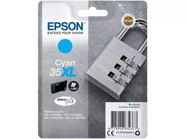 Een Epson inktcartridge 35XL, 20,3 ml, OEM C13T35924010, cyaan koop je bij ShopXPress